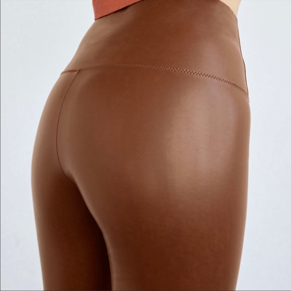 ARITZIA WILFRED Brown Vegan Leather Faux Leather Leggings Daria Pant Sz XS - Picture 4 of 16